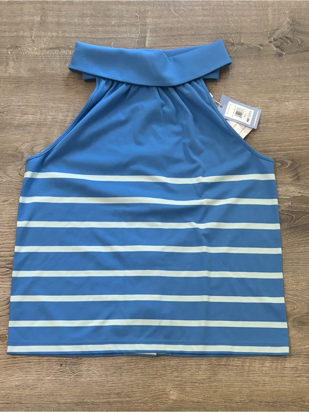 NWT Sail to Sable Blue Striped Cowl Neck Button Back Top Women's Size L Coastal